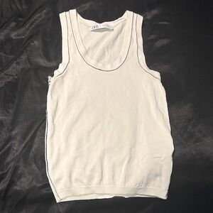 Zara Cream Tank Top with Navy Contrast Trim